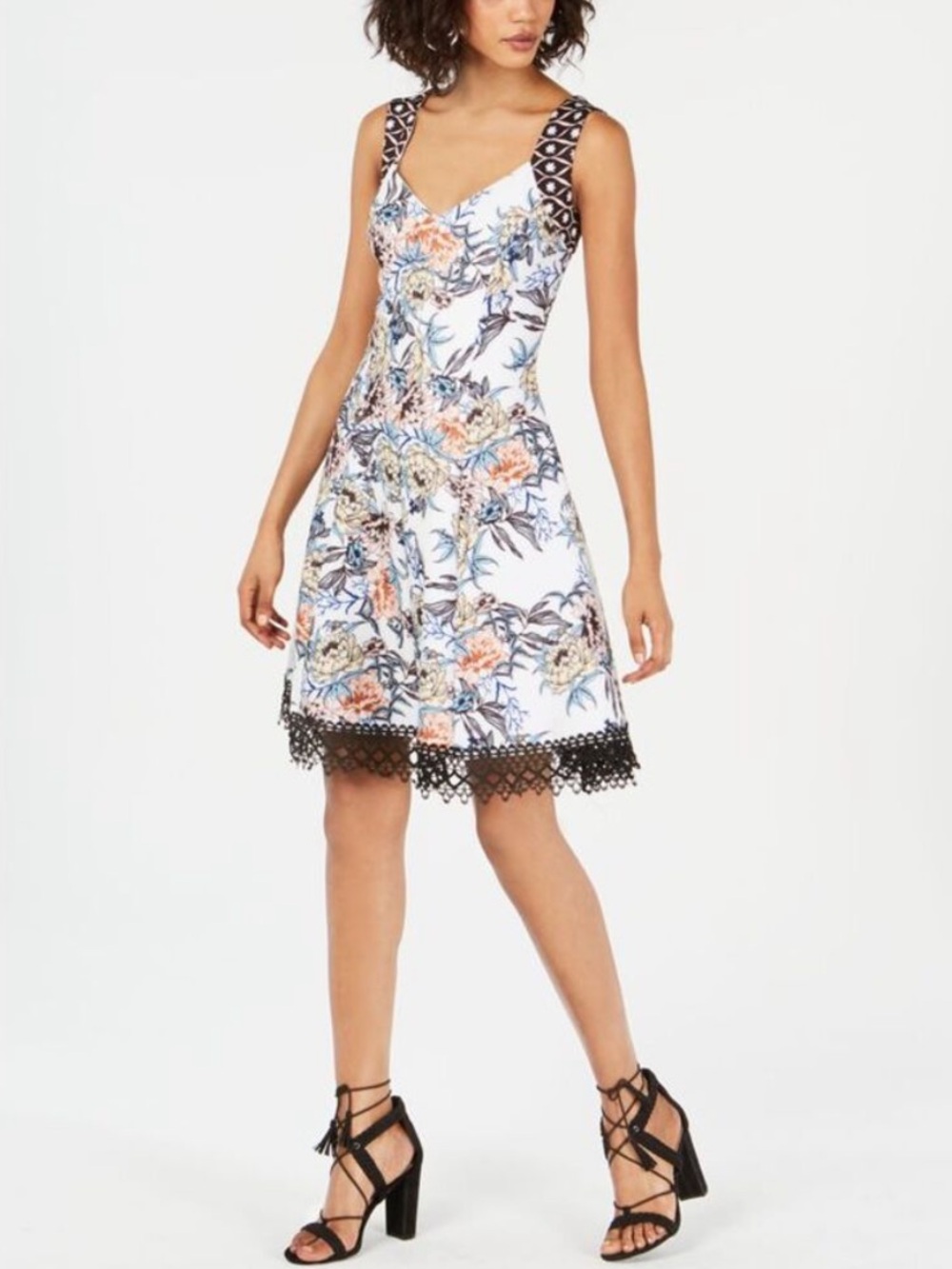 NWOT DONNA RICCO floral crochet-hem sleeveless dress size 12 new without tags